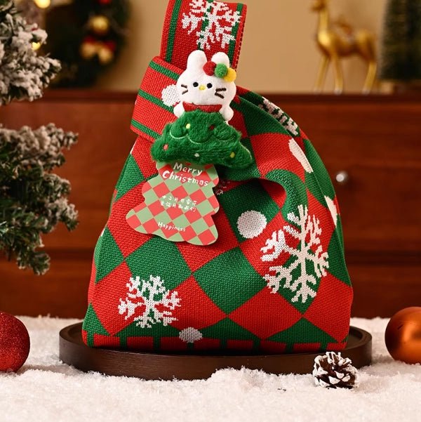 Christmas Knitted Gift Tote Bag – Christmas Gift Knitted Tote Bag Premium Gift Bag Christmas Eve Souvenir Bag