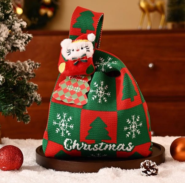 Christmas Knitted Gift Tote Bag – Christmas Gift Knitted Tote Bag Premium Gift Bag Christmas Eve Souvenir Bag