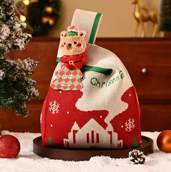 Christmas Knitted Gift Tote Bag – Christmas Gift Knitted Tote Bag Premium Gift Bag Christmas Eve Souvenir Bag