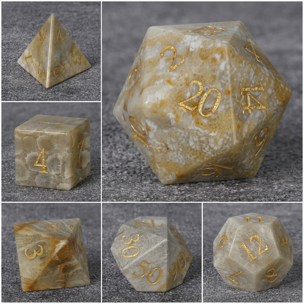 Chrysanthemum Natural Stone DND Dice Set