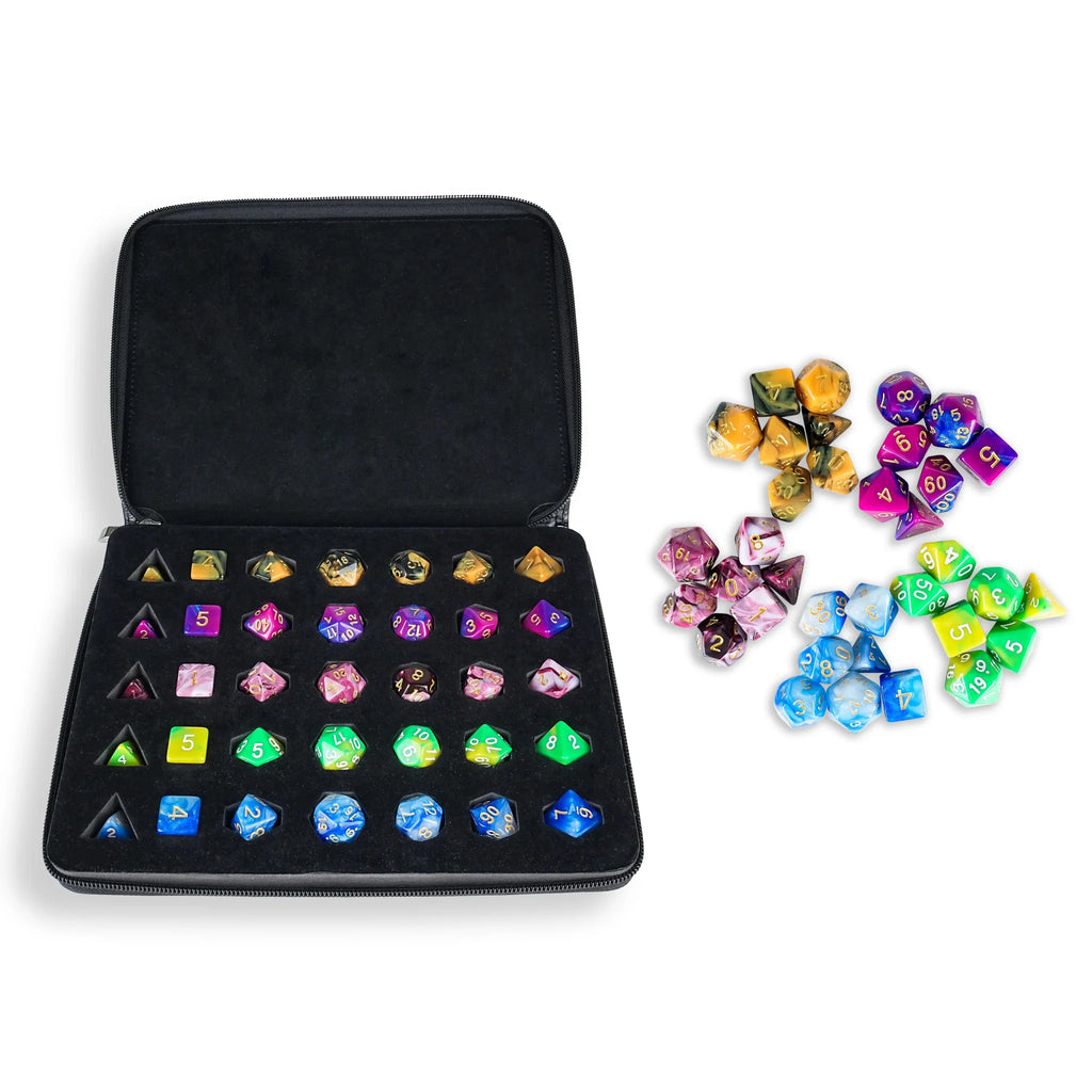 Clip Five Dice Box – Resin – 5 - piece DND dice set bundled with dice bag - acrylic RPG game dice set
