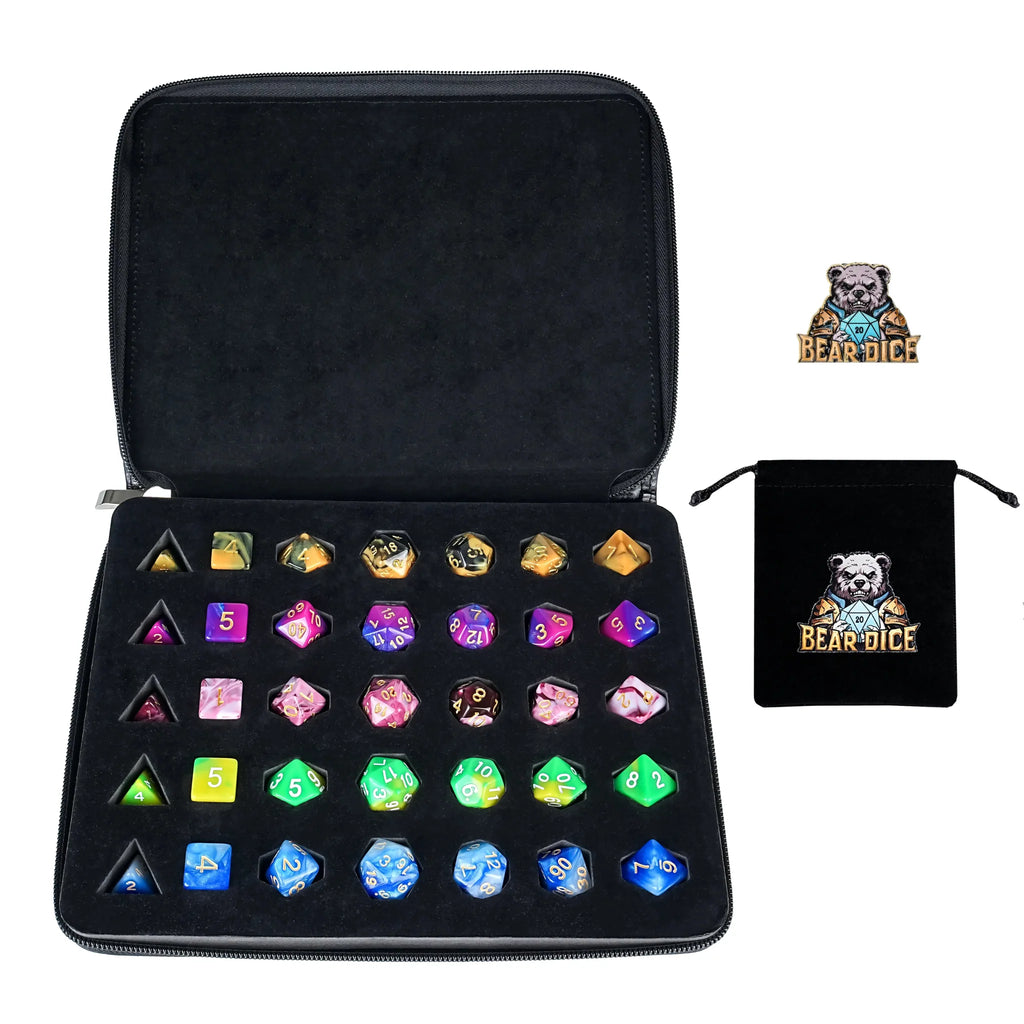 Clip Five Dice Box – Resin – 5 - piece DND dice set bundled with dice bag - acrylic RPG game dice set