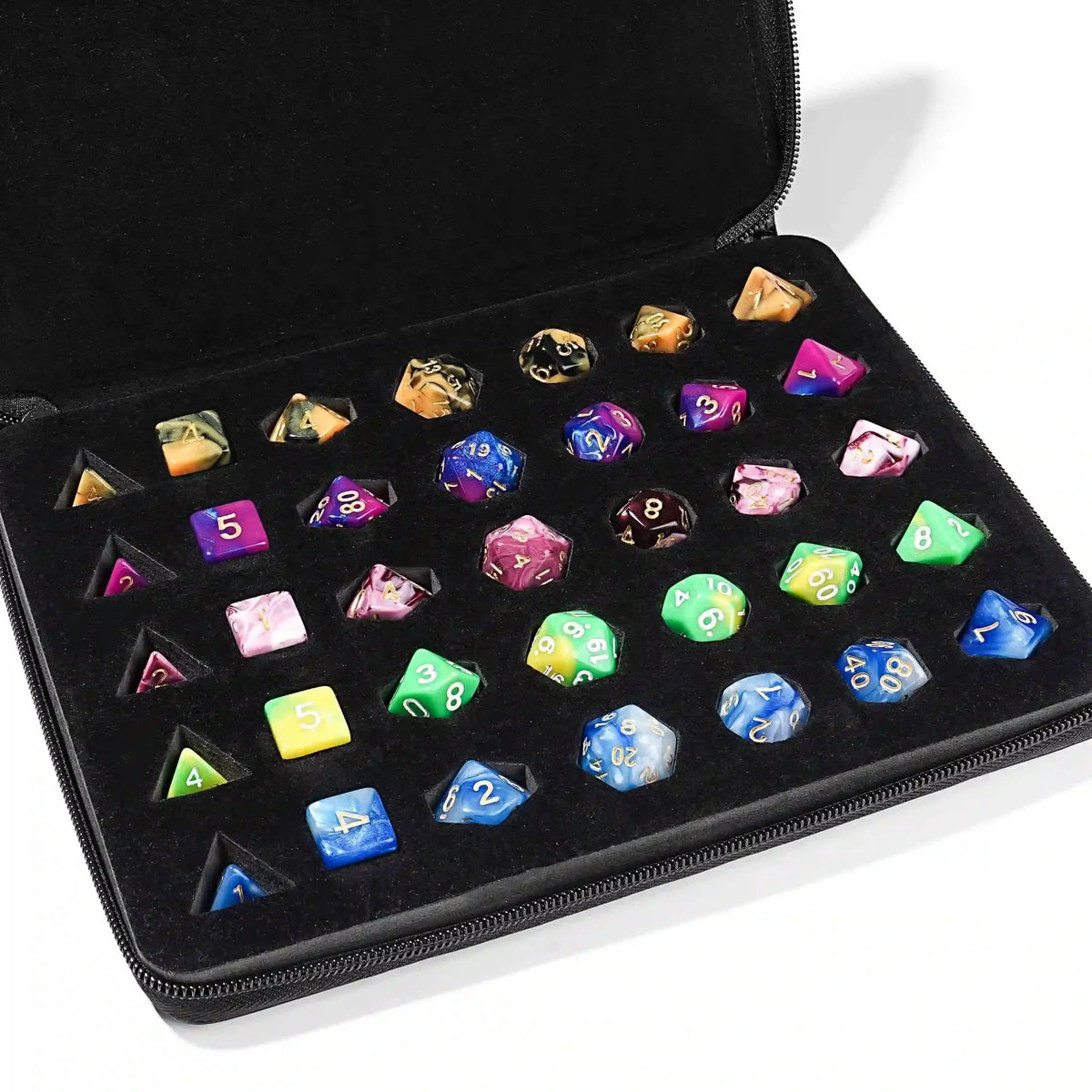 Clip Five Dice Box – Resin – 5 - piece DND dice set bundled with dice bag - acrylic RPG game dice set