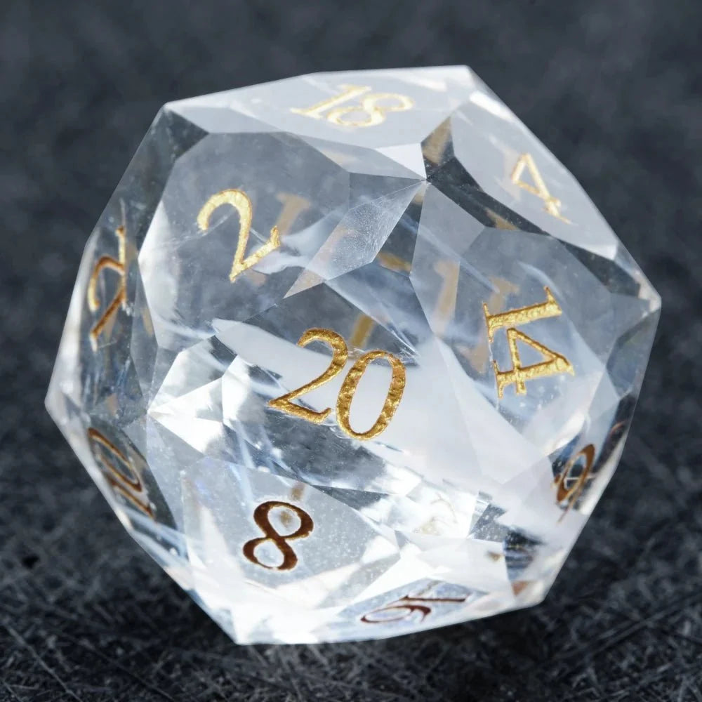 Crystal Clear Gemstone DND Dice Set – DND Dice - Diamond Cut Crystal Clear Glass Gemstone Dice Set