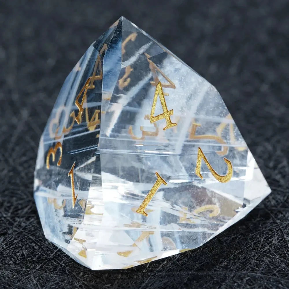 Crystal Clear Gemstone DND Dice Set – DND Dice - Diamond Cut Crystal Clear Glass Gemstone Dice Set