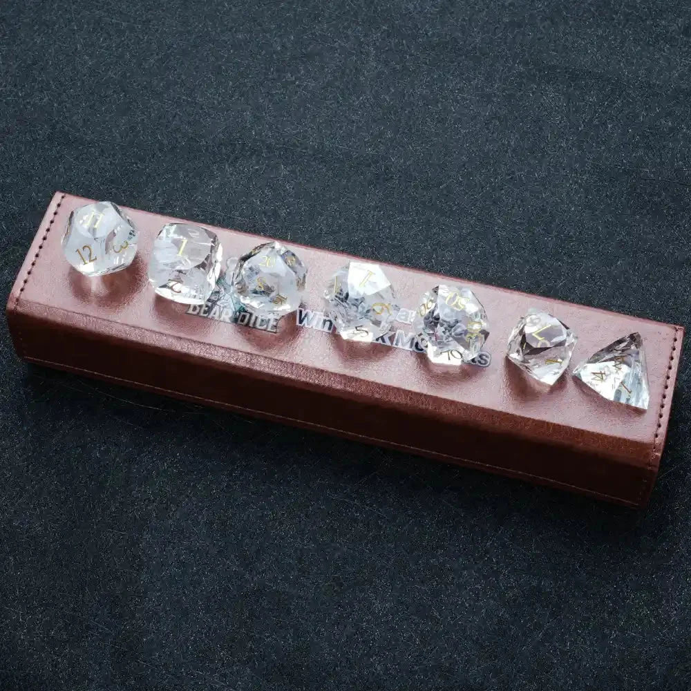 Crystal Clear Gemstone DND Dice Set – DND Dice - Diamond Cut Crystal Clear Glass Gemstone Dice Set