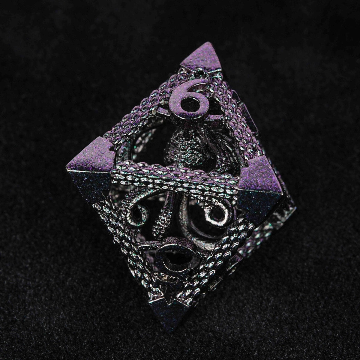 Cthulhu Octopus Metal DND Dice Set – Cthulhu - Octopus Monster Purple Green Metal Hollow Dice Set