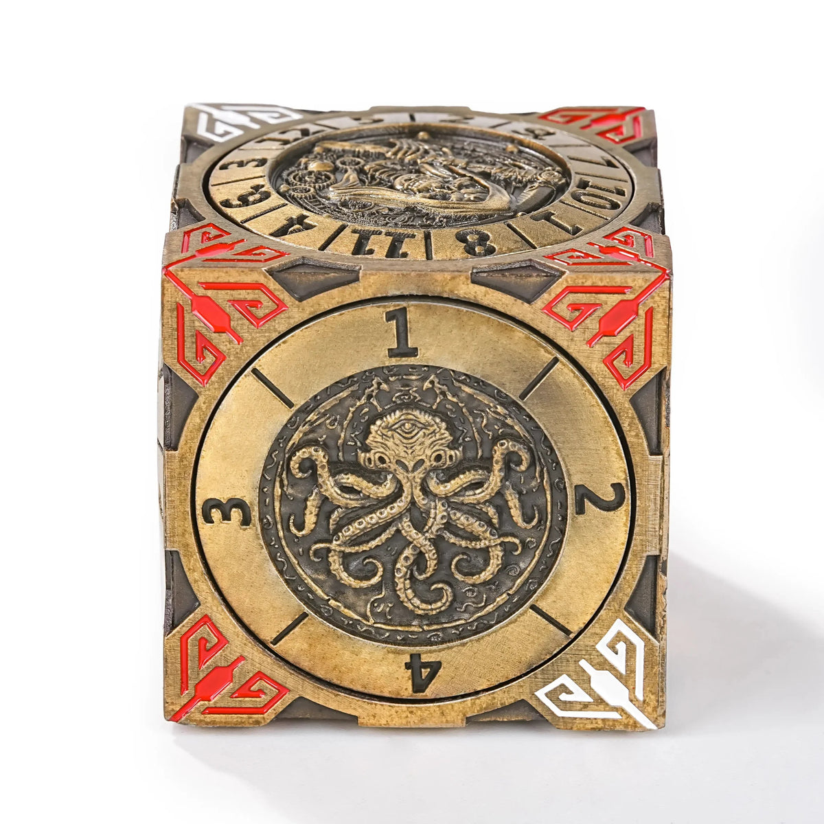 Cube Six Metal Spinner Dice Set – Cool Desktop Spinner Die: Antique Gold 7-in-1 Solid Metal DND Six-Sided Spinner Dice