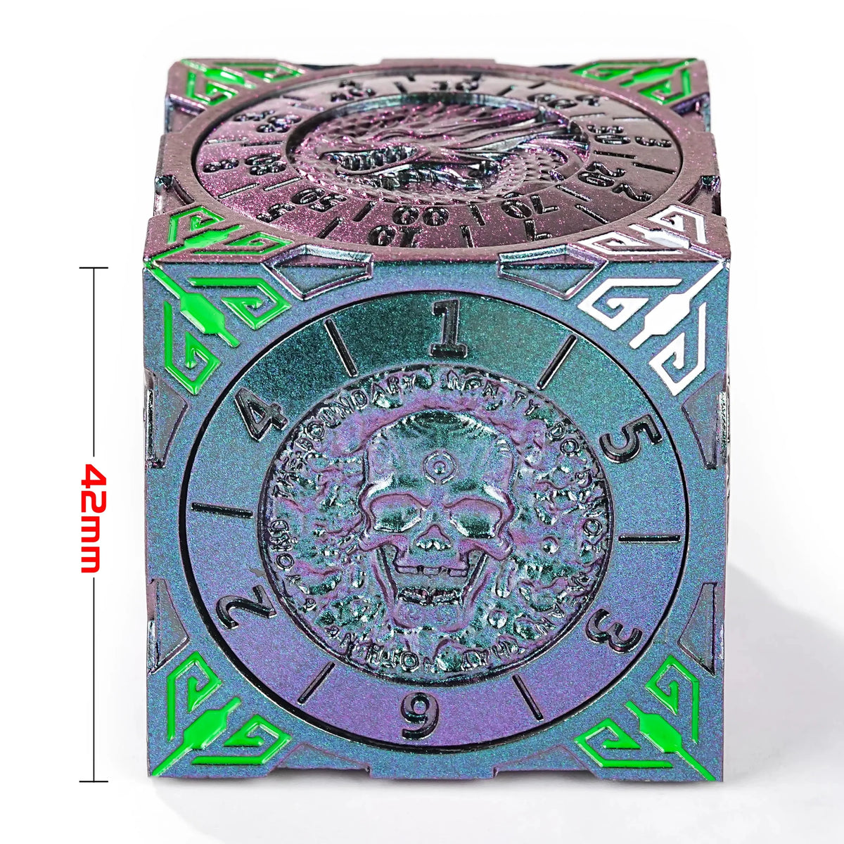 Cube Six Metal Spinner Dice Set – Cool Desktop Spinner Die: Purple-Green 7-in-1 Solid Metal DND Six-Sided Spinner Dice
