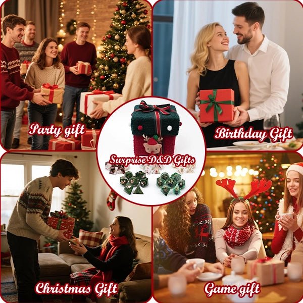 Custom Dice Sticker Set – Blind Christmas – Christmas DND Dice Blind Box Gift Set - Resin Dice, Stickers, Ornaments and