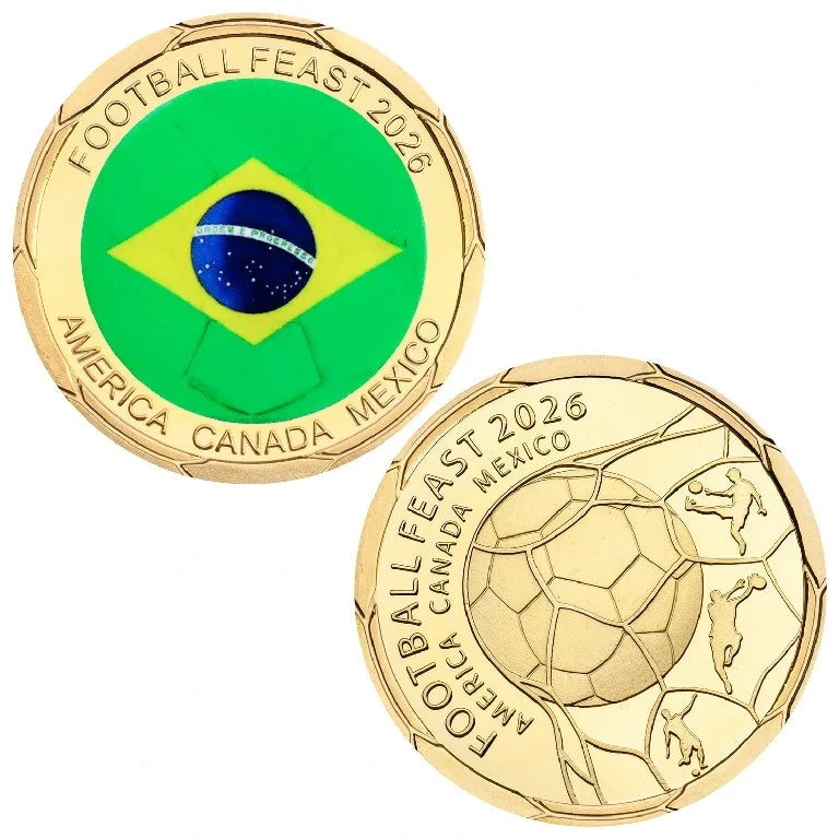 Custom Game Badge – Flag Commemorative – Brazil World Cup Flag Metal Coin – Obverse features the Brazilian flag