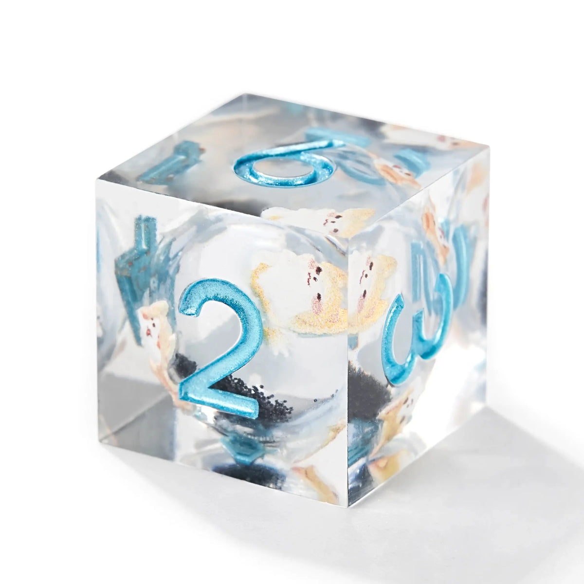 Cute Anime Liquid Core Dice Set – Cute Anime Corgi Puppy Black Quicksand Liquid Core Resin Polyhedron Dice Set + Blue