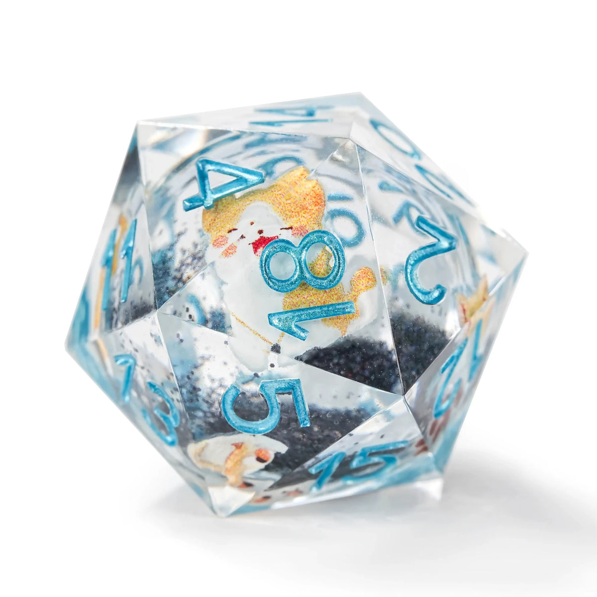 Cute Anime Liquid Core Dice Set – Cute Anime Corgi Puppy Black Quicksand Liquid Core Resin Polyhedron Dice Set + Blue