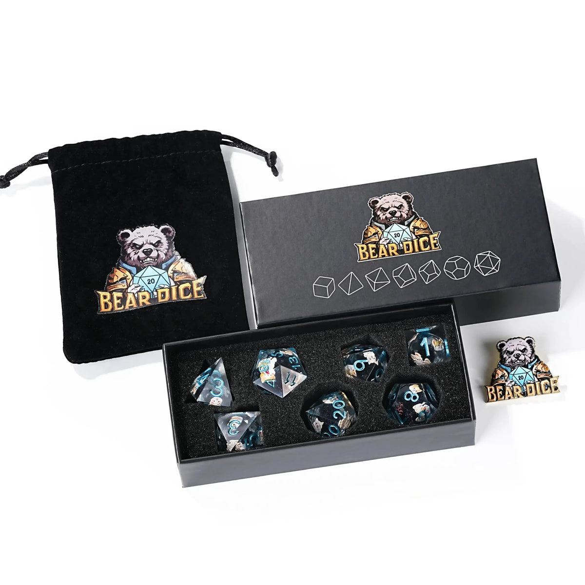 Cute Anime Liquid Core Dice Set – Cute Anime Corgi Puppy Black Quicksand Liquid Core Resin Polyhedron Dice Set + Blue