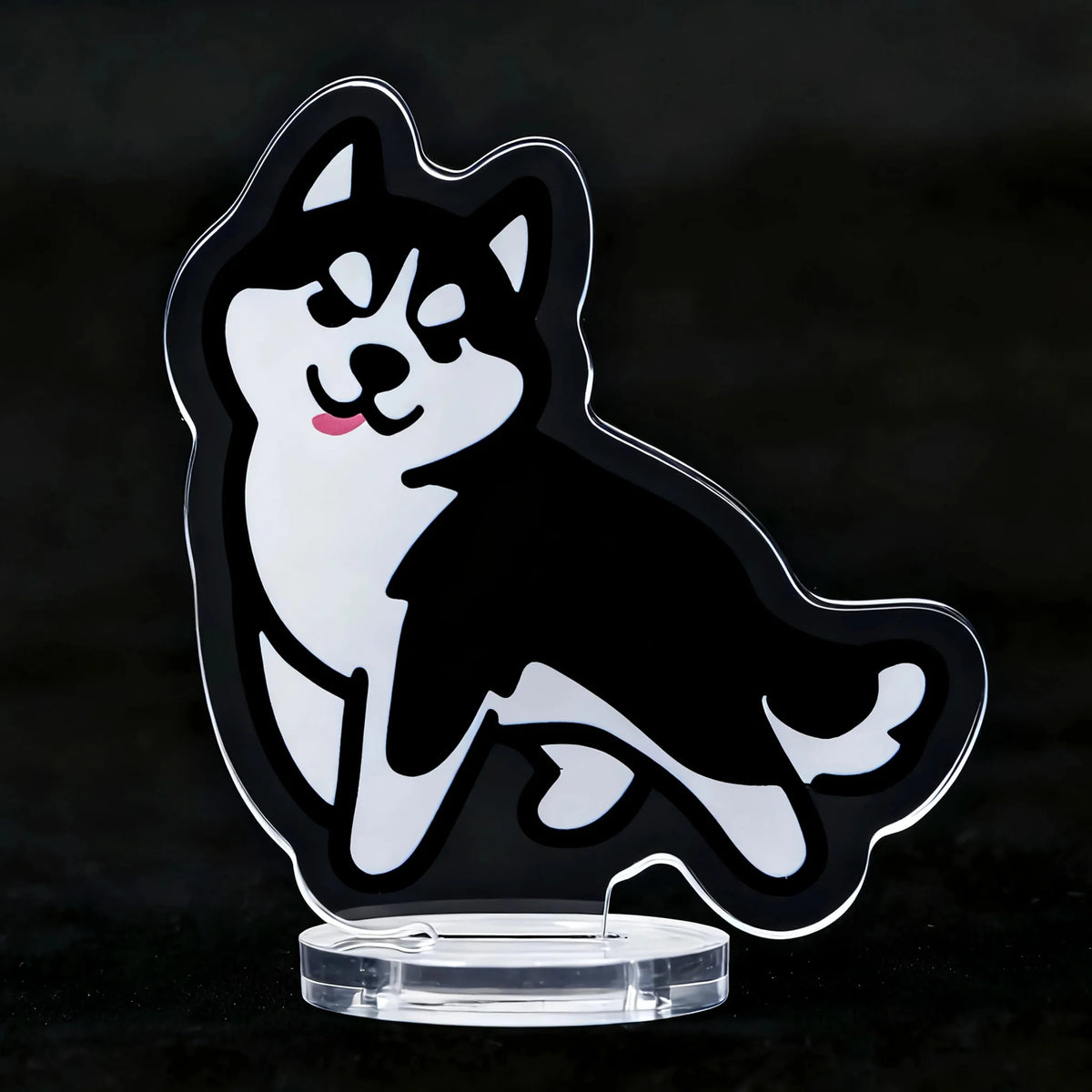 Cute Puppy RPG Miniature – Resin Tabletop Model – Cute Husky Acrylic Standee with Transparent Round Base