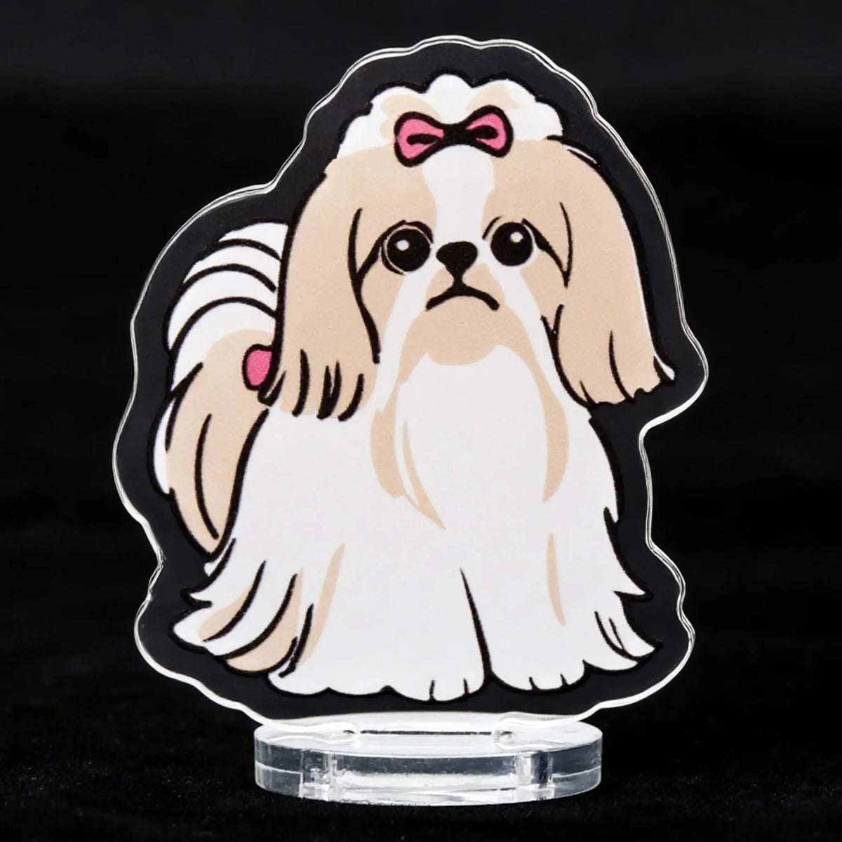 Cute Puppy RPG Miniature – Resin Tabletop Model – Cute Shih Tzu acrylic standee with transparent round base