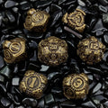 Cyberpunk Metal DND Dice Set – Rolled Bronze – Cyberpunk Bronze Mechanical Gear DND Dice Set (D4, D6, D8, D10, D%, D12