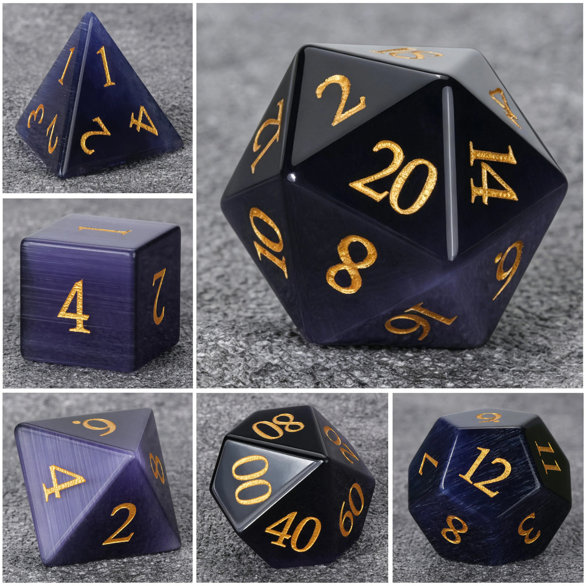 Deep Amethyst Natural Stone DND Dice Set