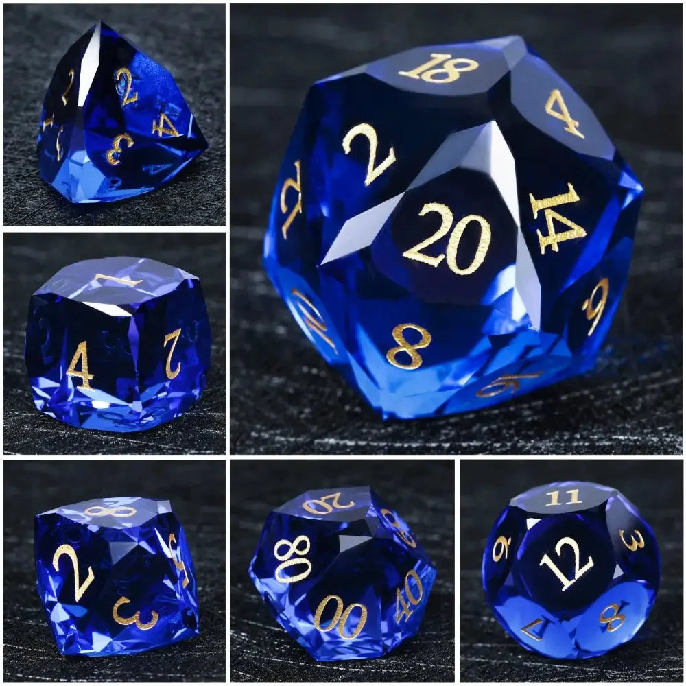 Diamond Cut Gemstone DND Dice Set – Multi Sided – DND Dice - Diamond Cut Sapphire Multi - Sided Dice Set