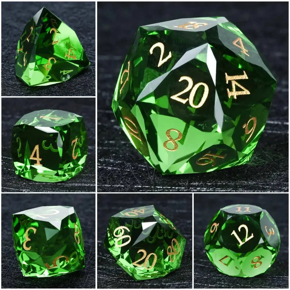 Diamond Faceted Gemstone DND Dice Set – DND Dice - Diamond Faceted Emerald Dice Set