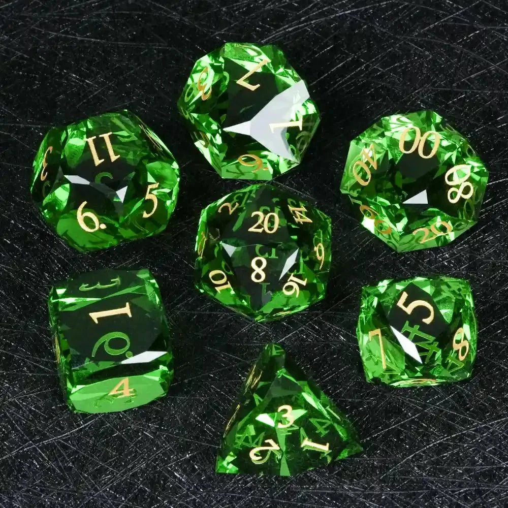 Diamond Faceted Gemstone DND Dice Set – DND Dice - Diamond Faceted Emerald Dice Set