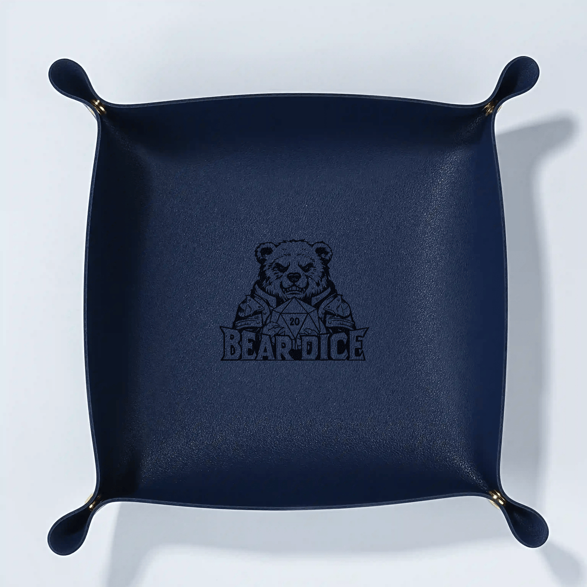 Dice Tray – Leather – Personalized Design – Personalized Design 1 – Custom blue leather DND dice tray with foldable