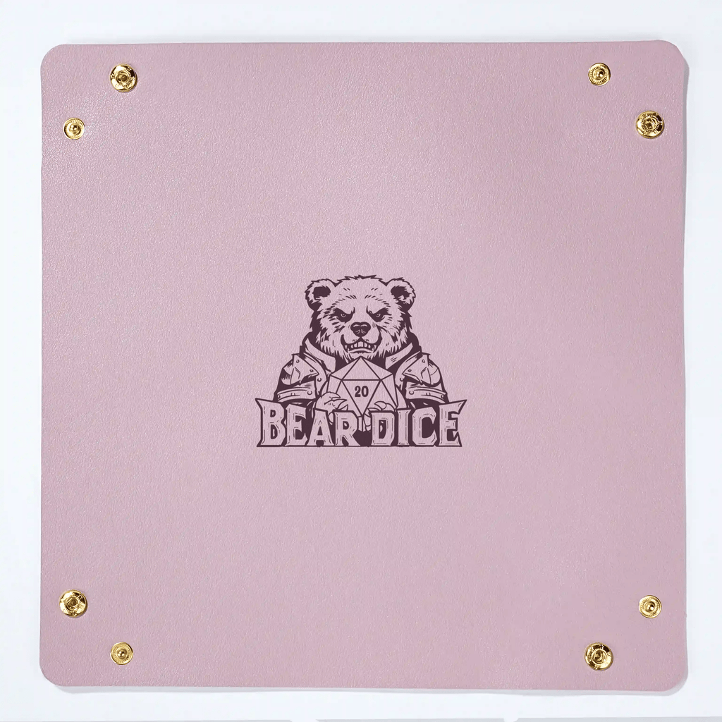 Dice Tray – Leather – Personalized Design – Personalized Design 1 – Custom pink leather DND dice tray, foldable