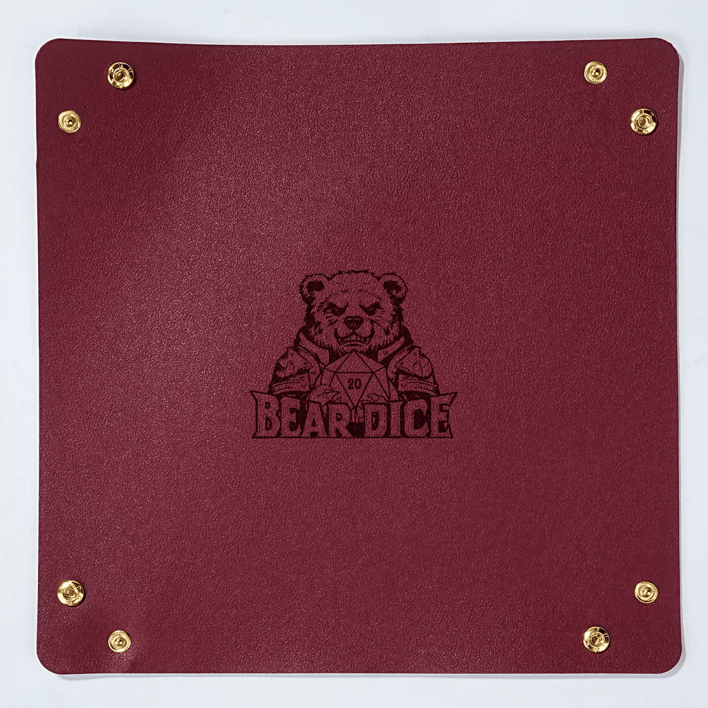 Dice Tray – Leather – Personalized Design – Personalized Design 1 – Custom red leather DND dice tray, foldable