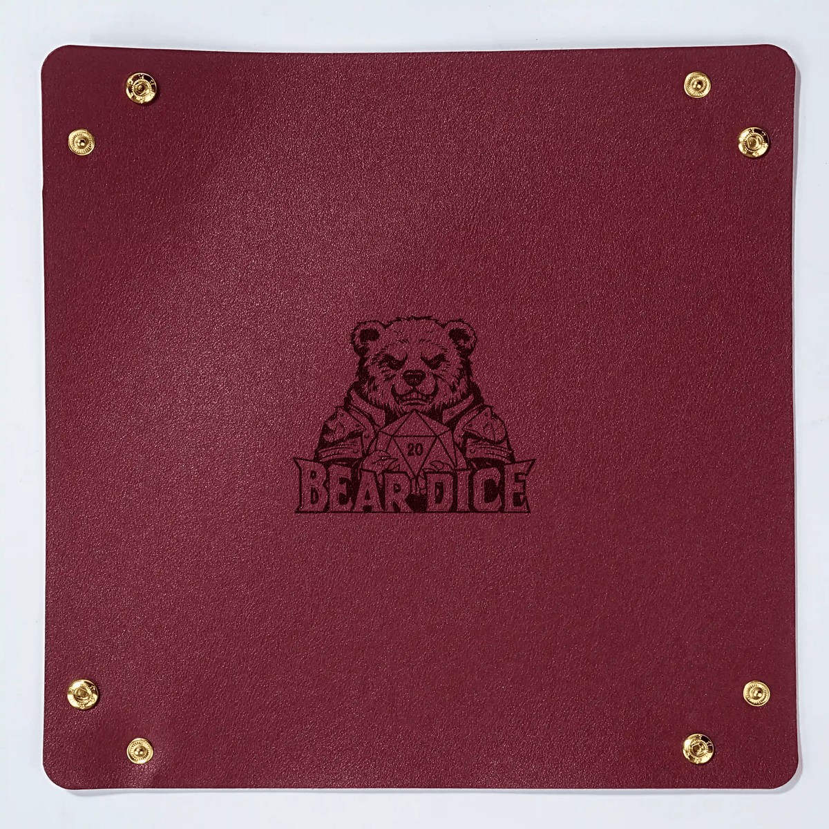 Dice Tray – Leather – Personalized Design – Personalized Design 1 – Custom red leather DND dice tray, foldable