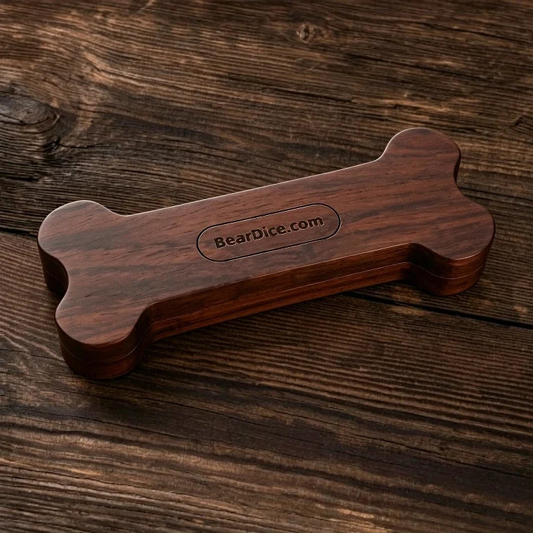 Dog Dice Box – Resin – Shaped Walnut – Dog bone shaped walnut wood DND dice box