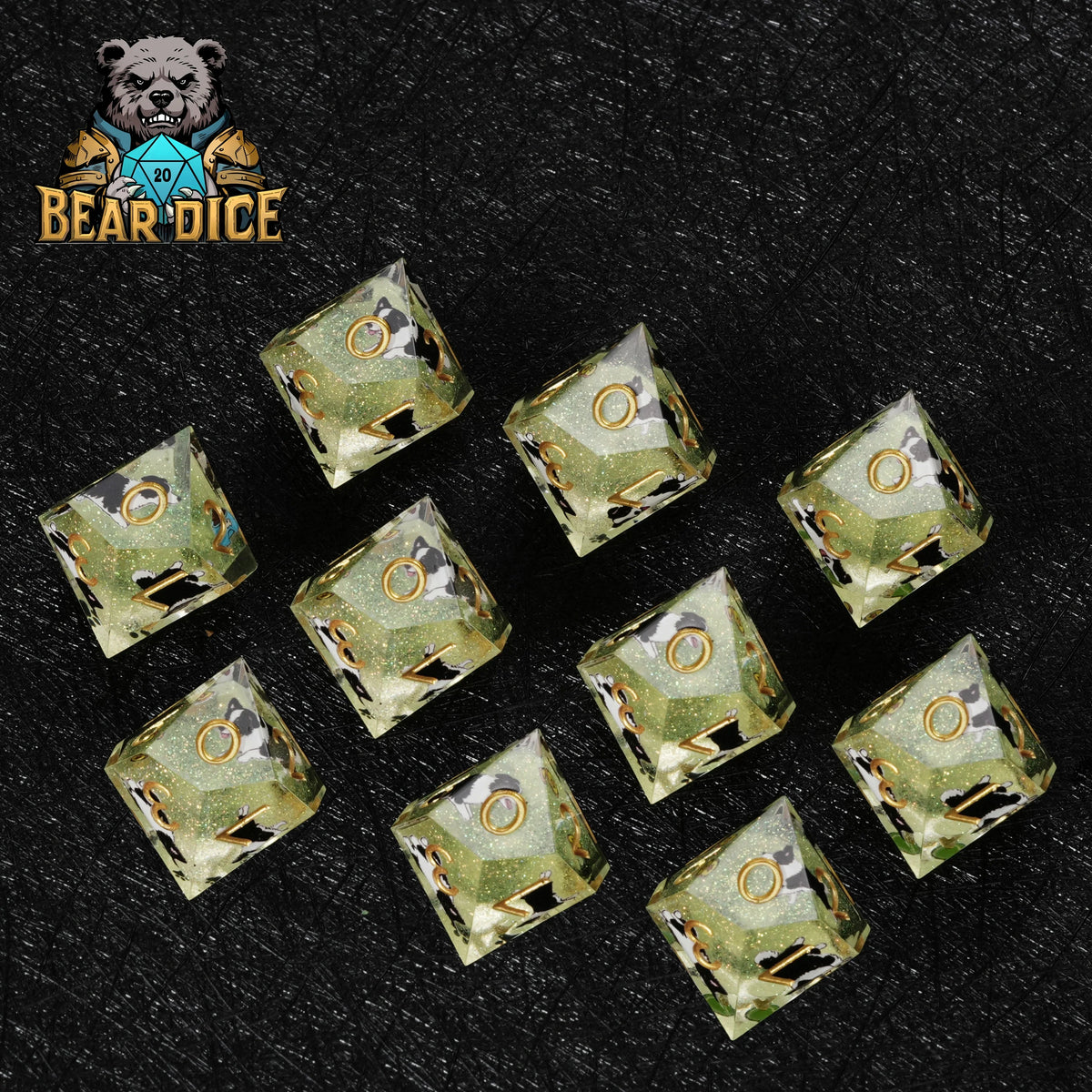 Dog Resin D10 Dice – Glitter – Border Collie