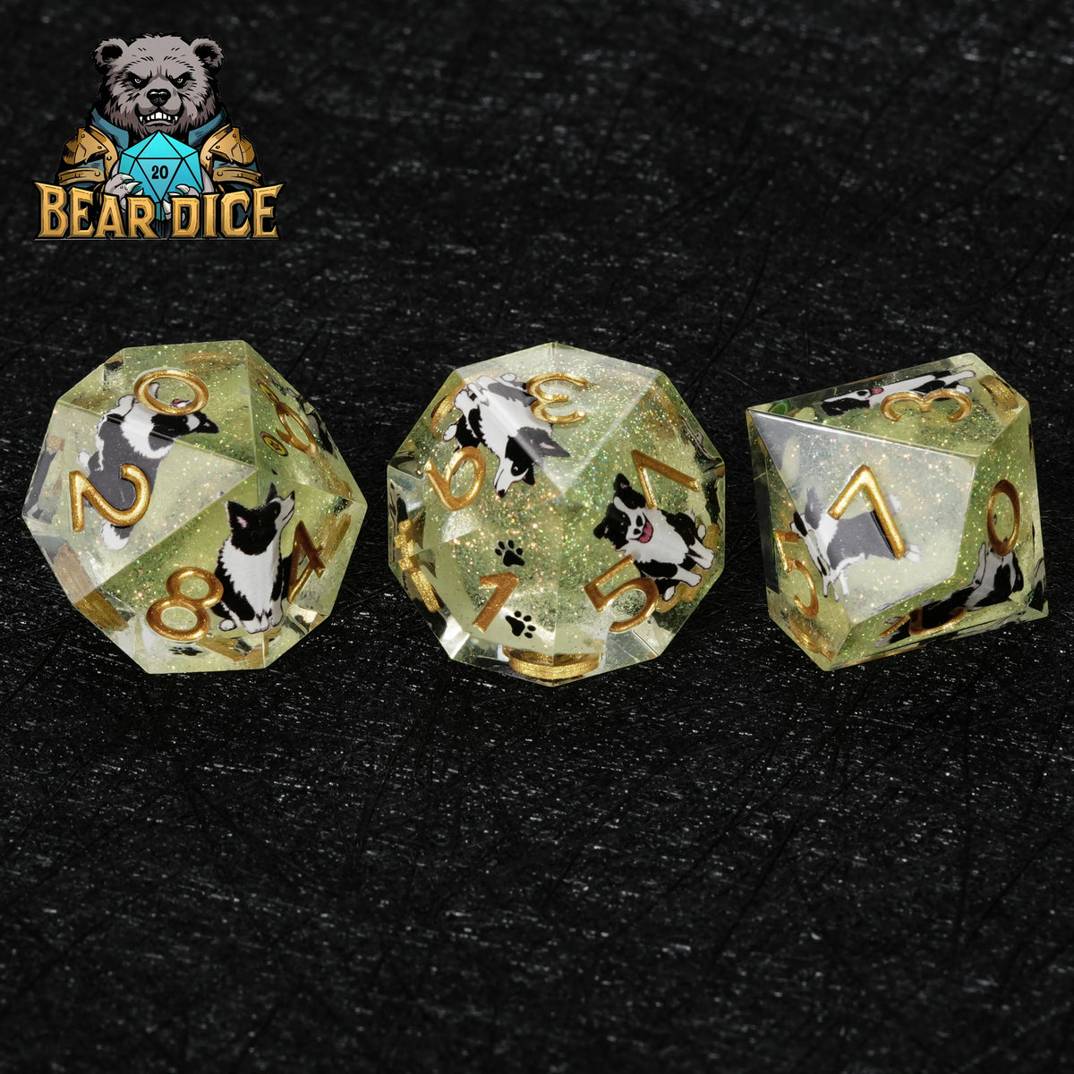 Dog Resin D10 Dice – Glitter – Border Collie – alternate product view