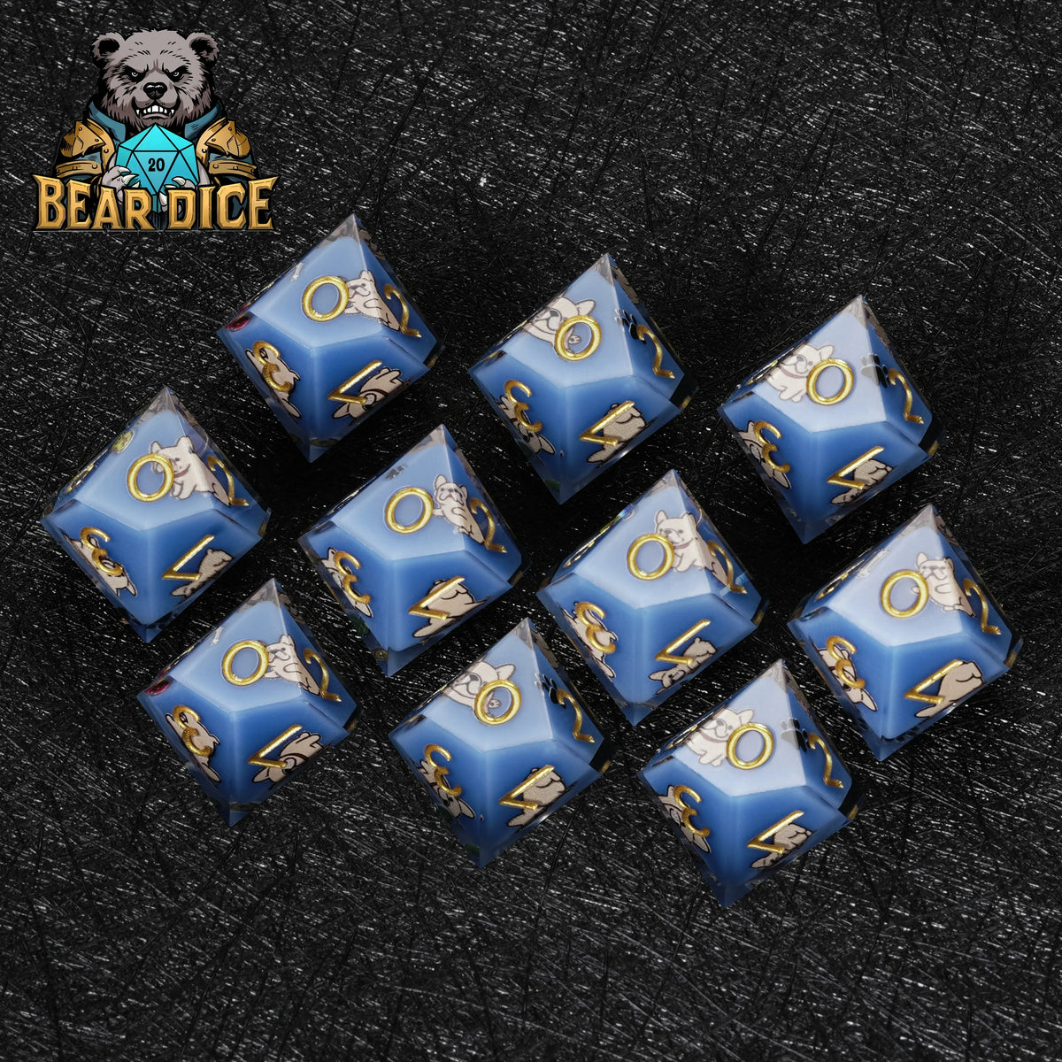 Dog Resin D10 Dice Set – Bulldog