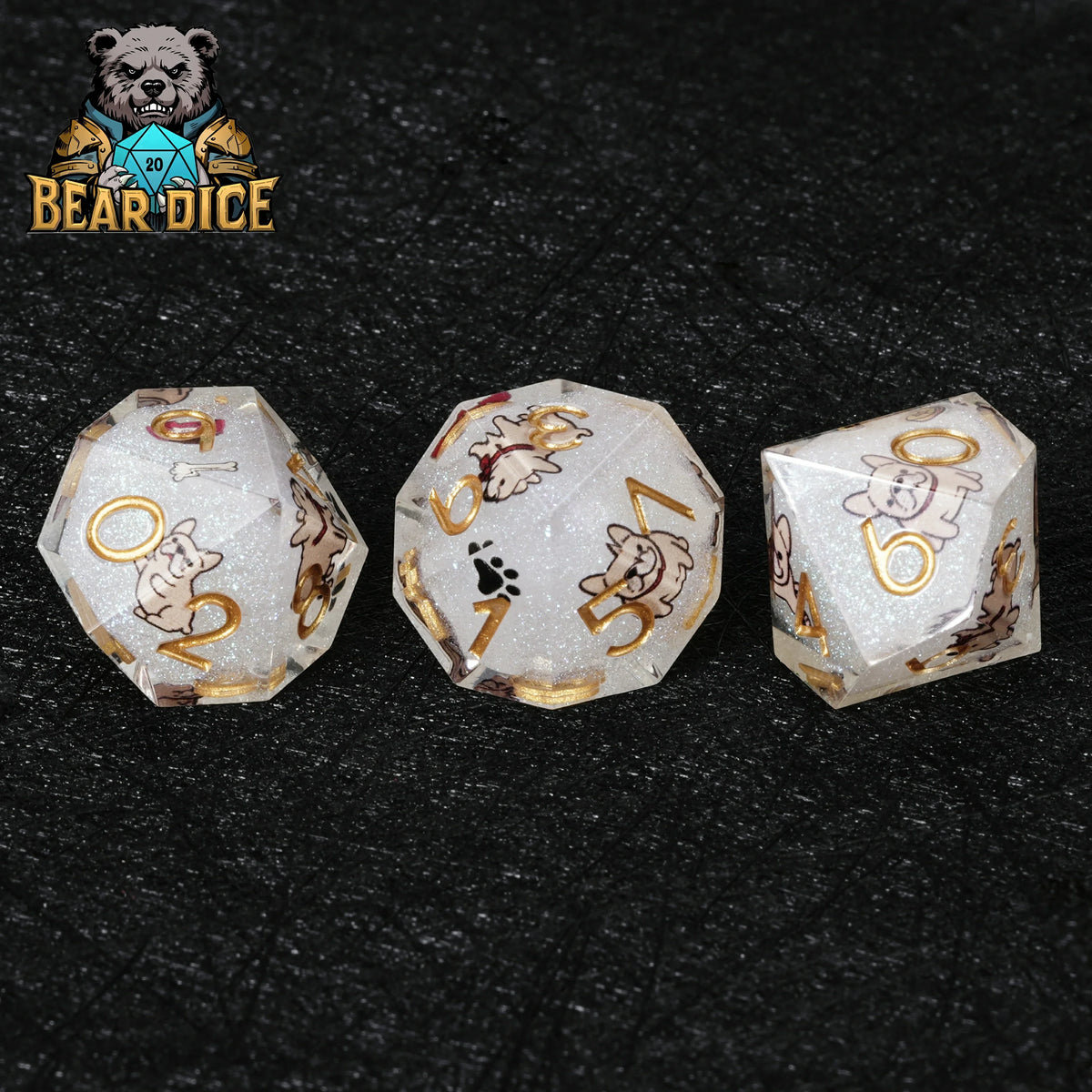 Dog Resin D10 Dice Set – Glitter – Bulldog – alternate product view