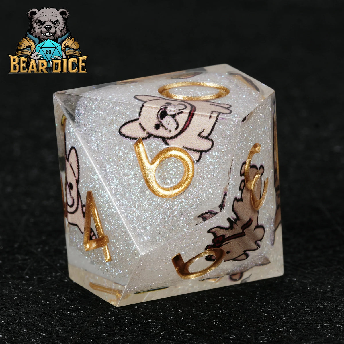 Dog Resin D10 Dice Set – Glitter – Bulldog – alternate product view
