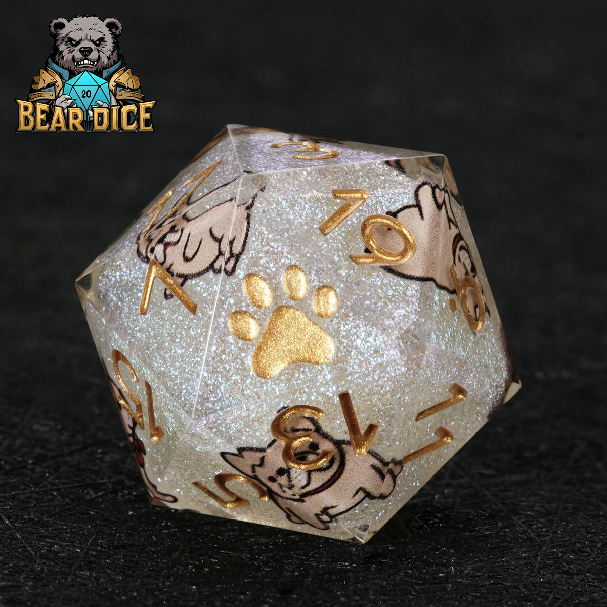 Dog Resin D20 Dice – Glitter