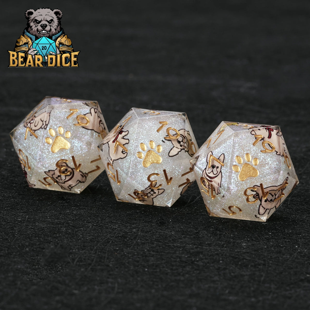 Dog Resin D20 Dice – Glitter – alternate product view