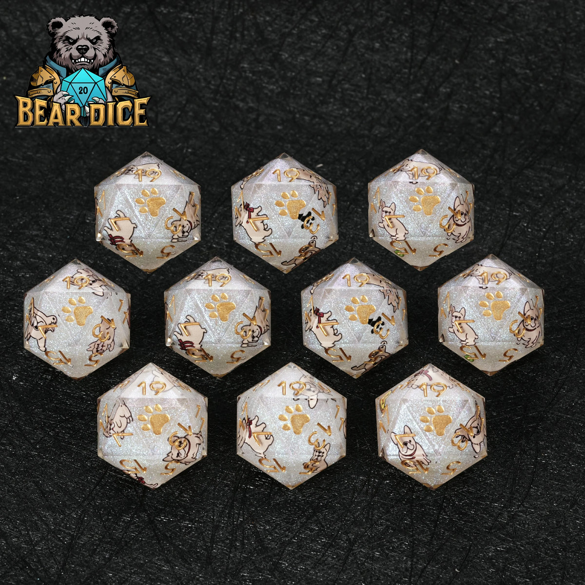 Dog Resin D20 Dice – Glitter – alternate product view