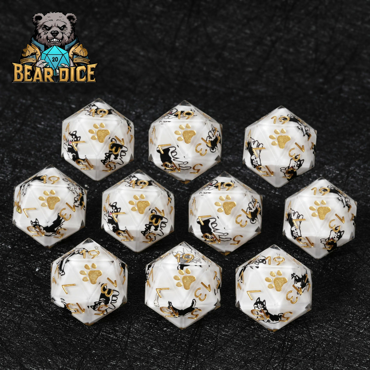 Dog Resin D20 Dice – Husky Paw – alternate product view