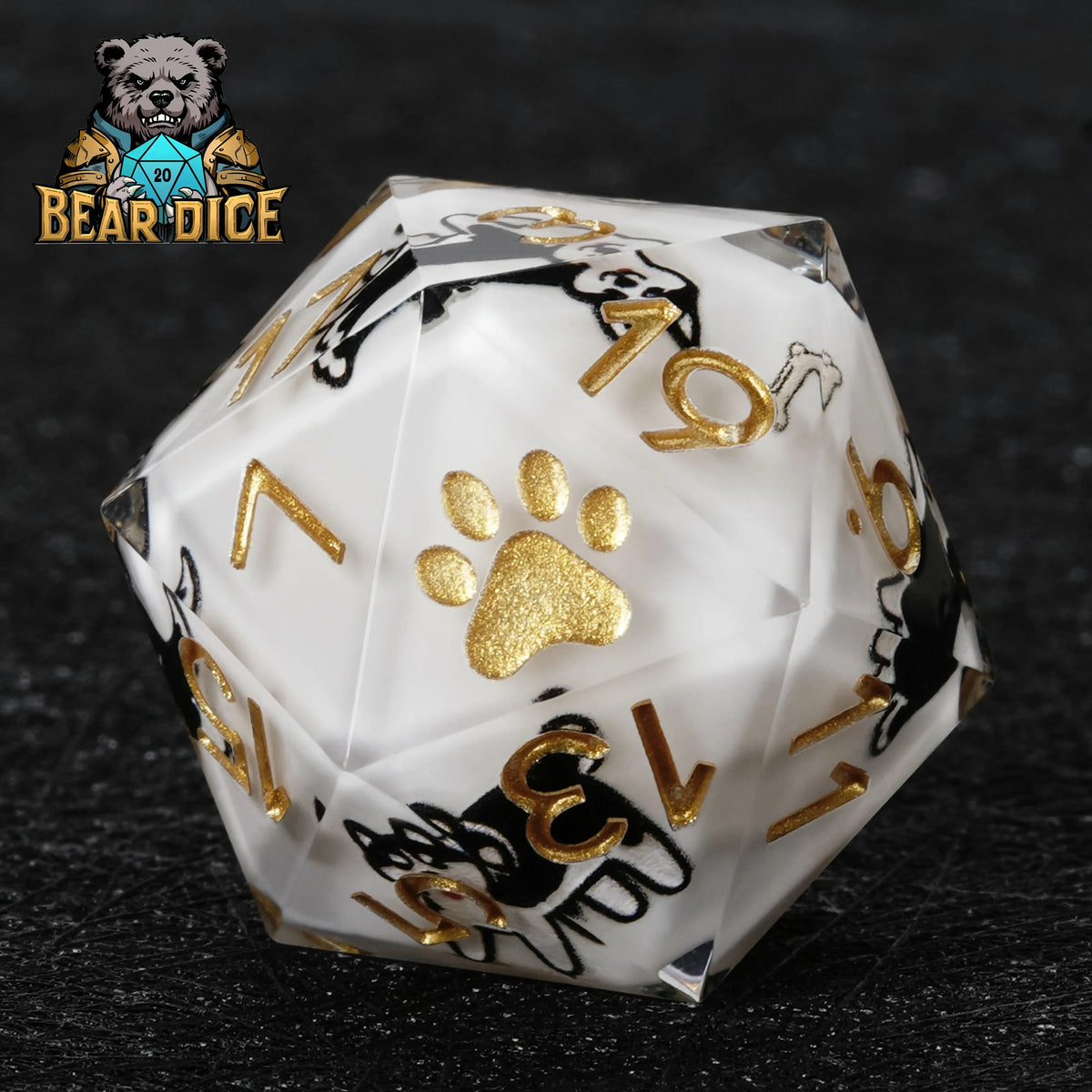 Dog Resin D20 Dice – Husky Paw – alternate product view