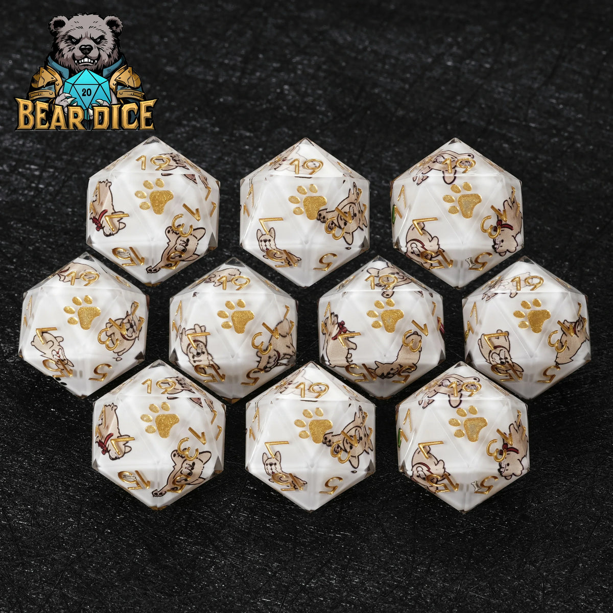 Dog Resin D20 Dice Set – Bulldog – alternate product view