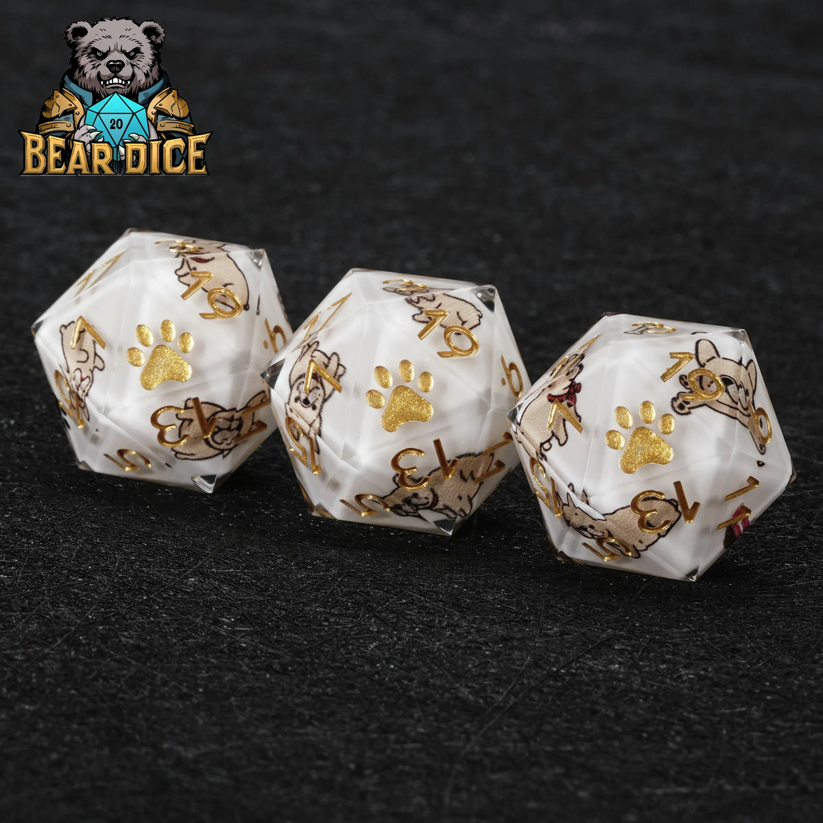 Dog Resin D20 Dice Set – Bulldog