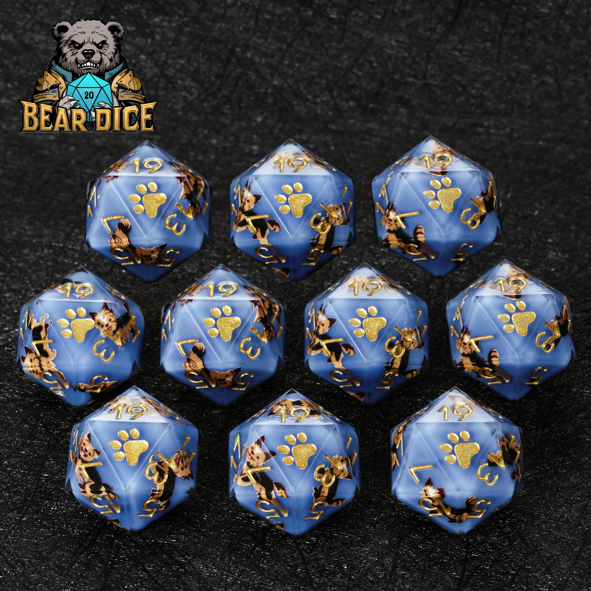 Dog Resin D20 Dice Set – Yorkshire Terrier – alternate product view
