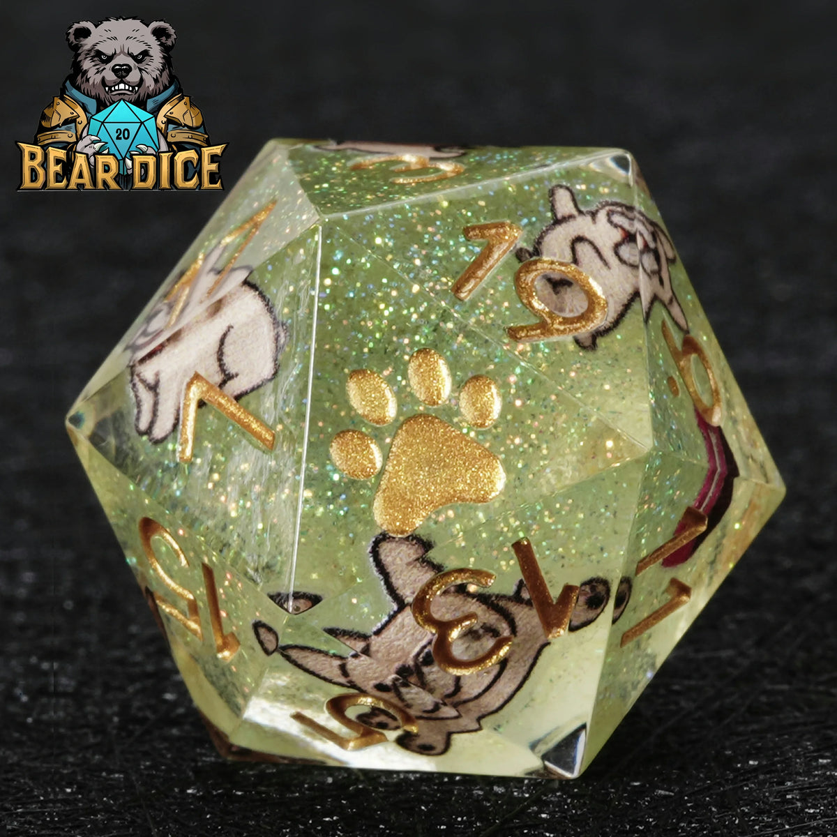 Dog Resin D20 Die – Glitter