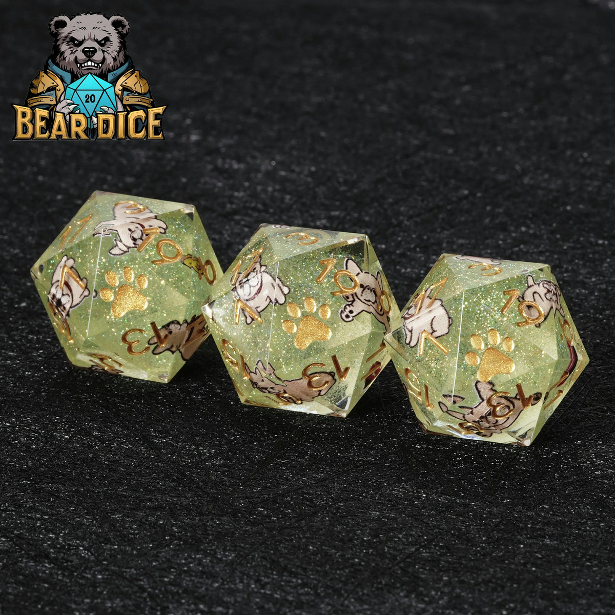 Dog Resin D20 Die – Glitter – alternate product view