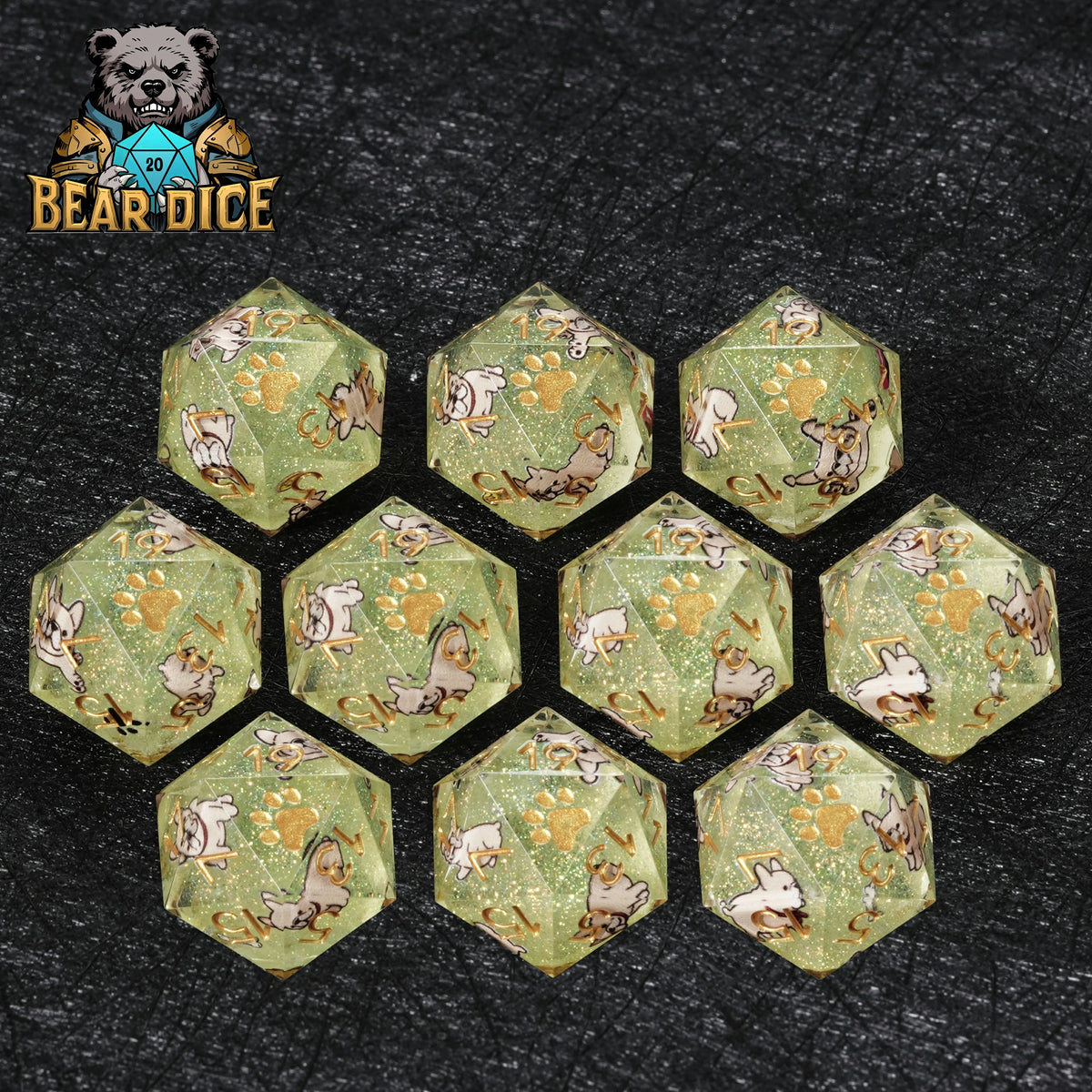 Dog Resin D20 Die – Glitter – alternate product view
