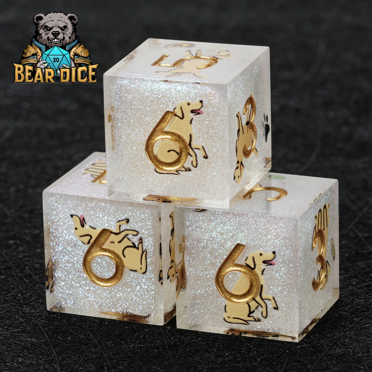 Dog Resin D6 Dice – Glitter