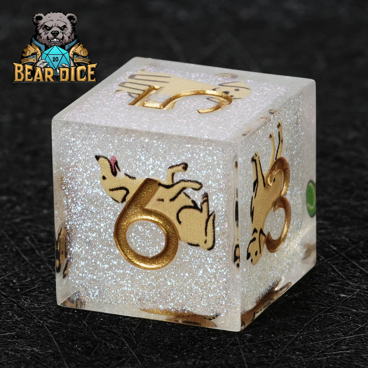 Dog Resin D6 Dice – Glitter – alternate product view