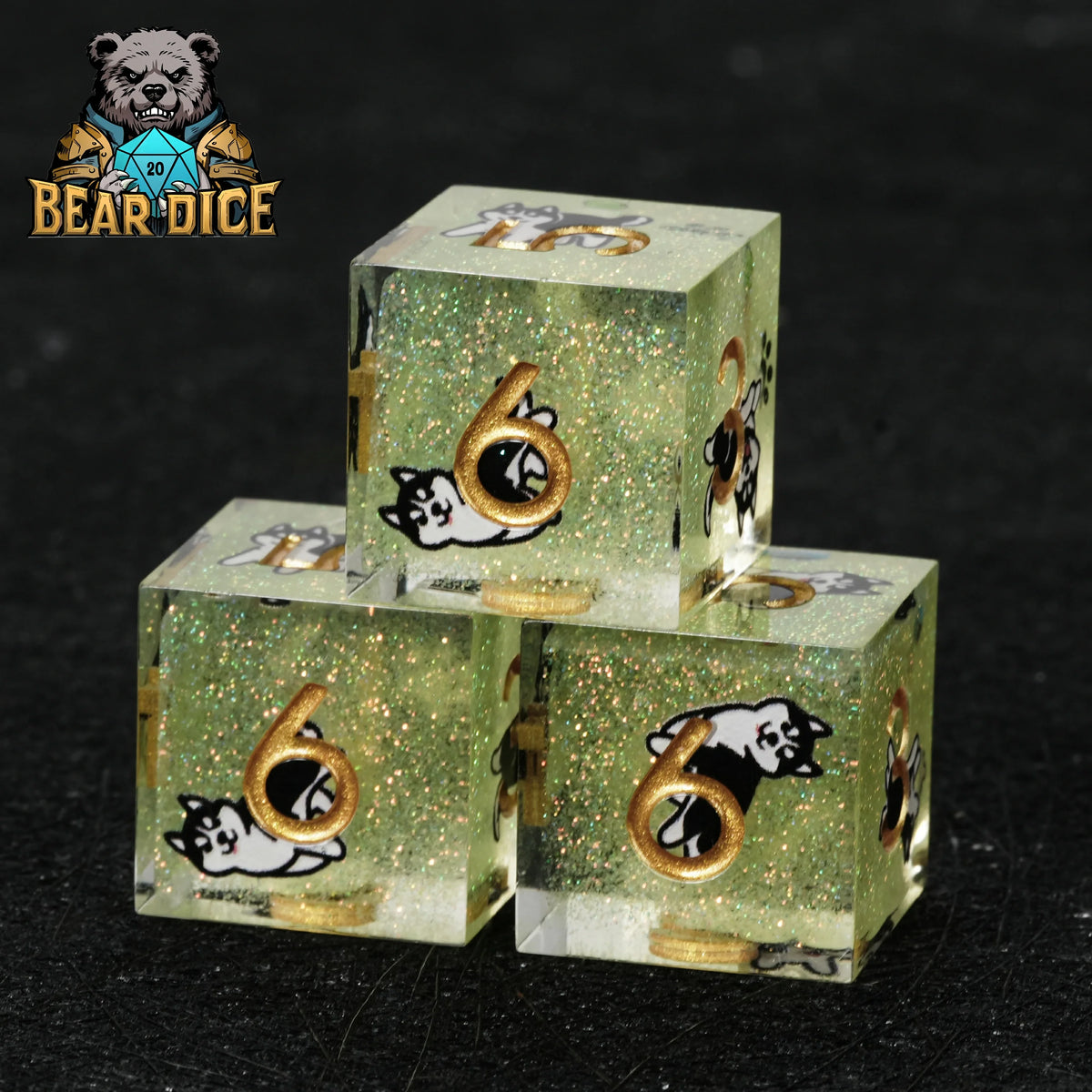 Dog Resin D6 Dice Set – Glitter – Husky – alternate product view
