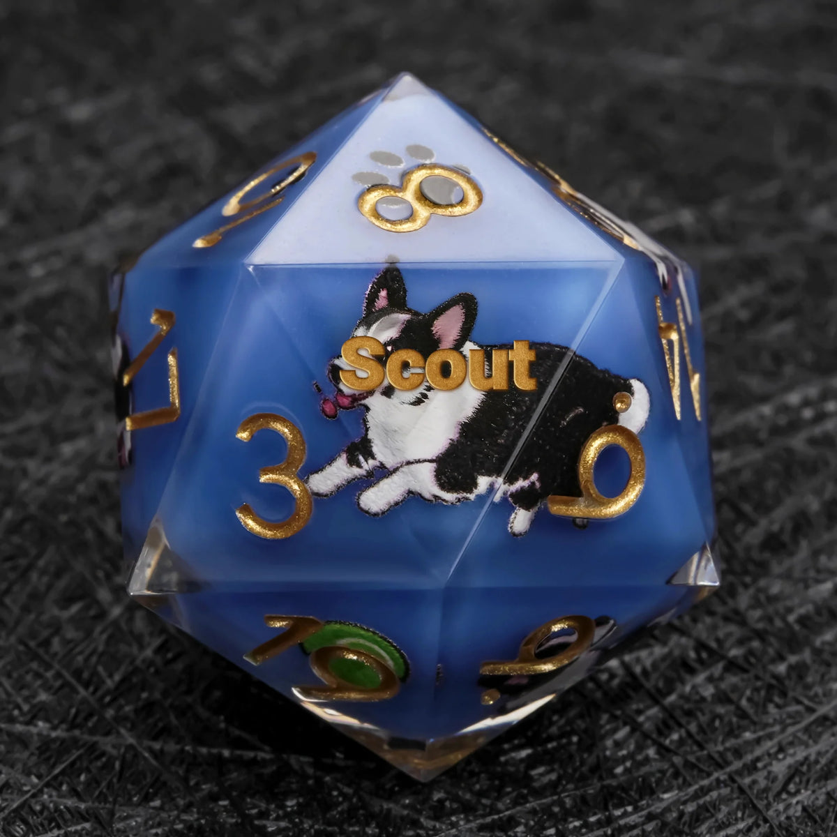 Dog Resin RPG Dice Set – Name Symbols – Customizable dog dice, can be engraved with pet names and unique dog symbols